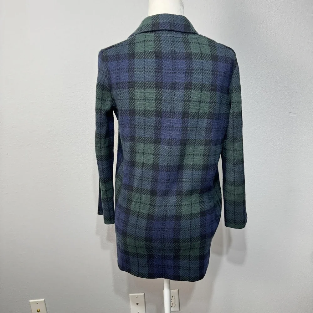 J.Crew Sweater Blazer Women's XXS Sophie Black Watch Plaid Open Front Pockets‎